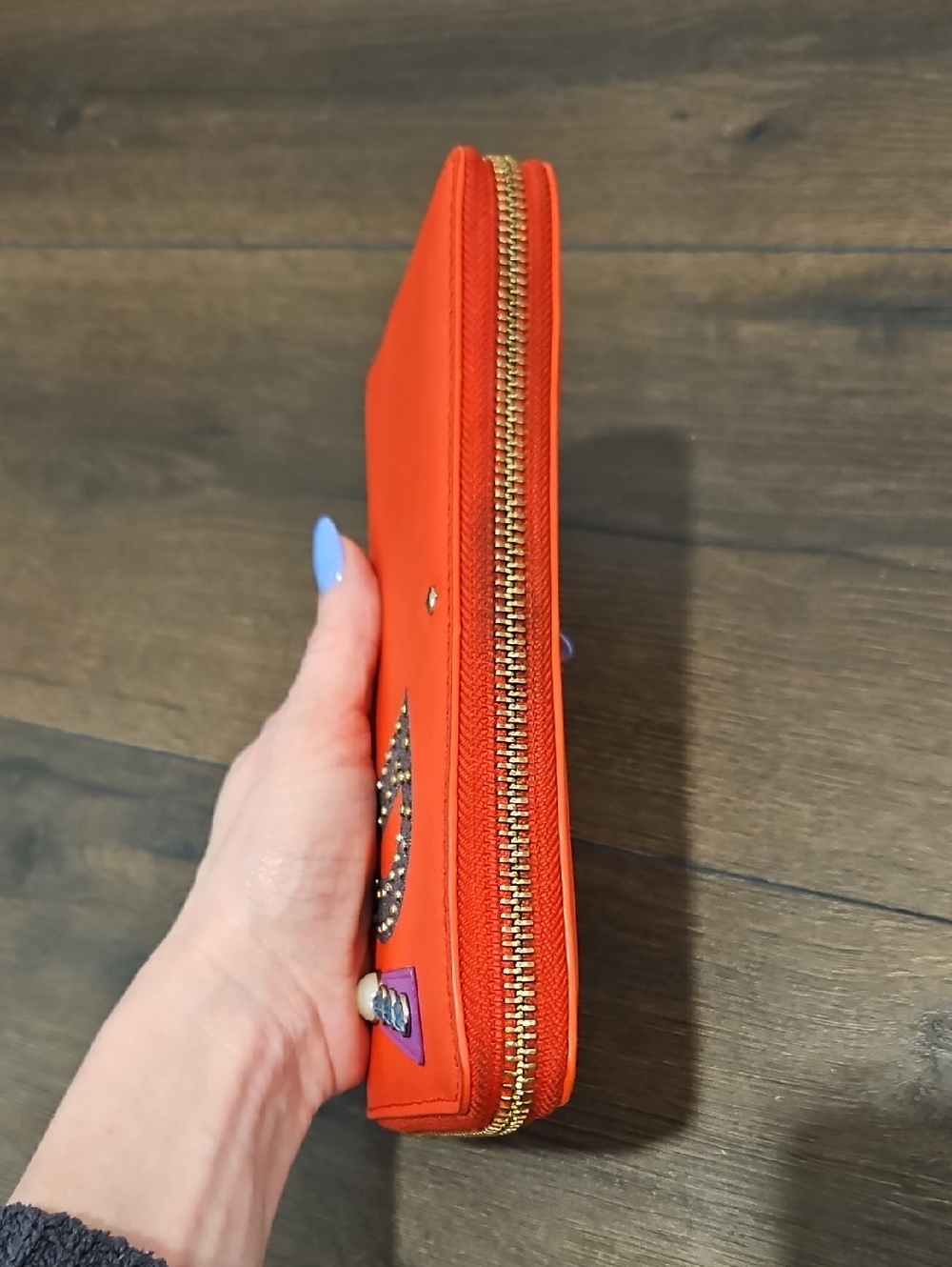 Kate Spade Storybook Lining Full Zip Red Wallet + Embellished 'D' Detailing - Picture 11 of 13